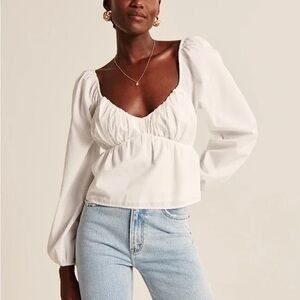 Abercrombie & Fitch White Blouse with Puff Sleeves